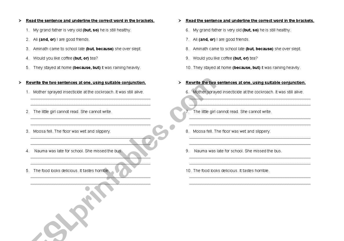 conjuction worksheet