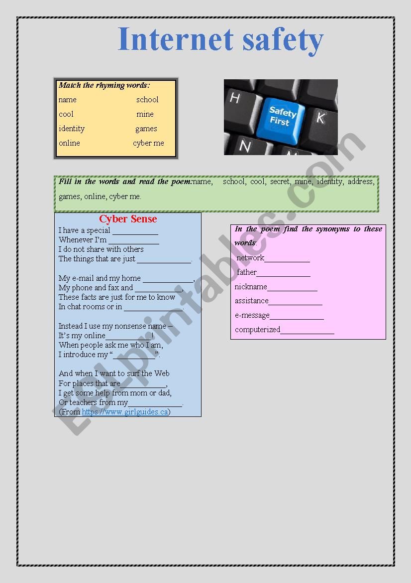 Internet Safety worksheet