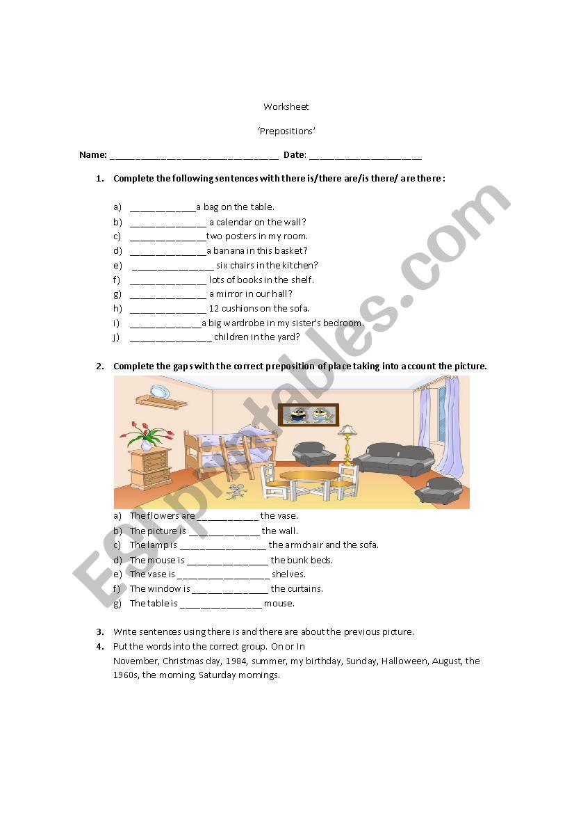 Prepositions worksheet worksheet