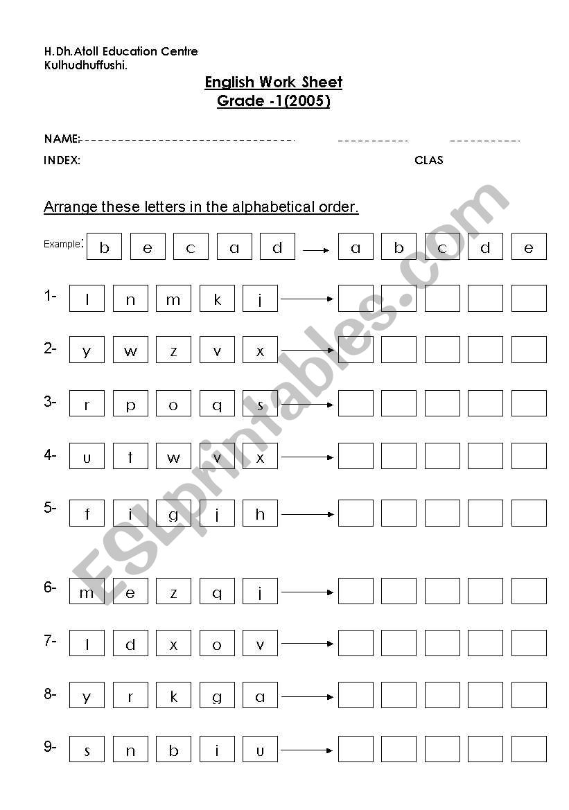 alphabet worksheet