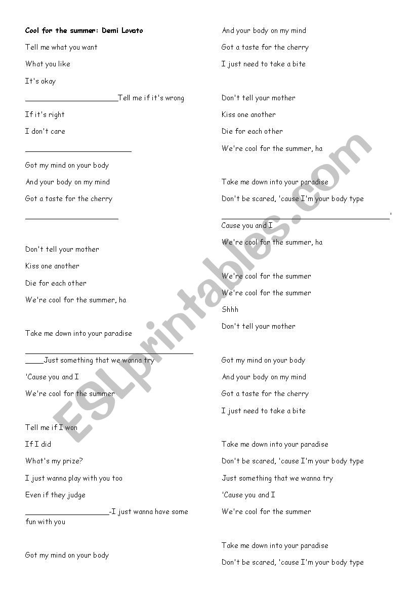 cool for the summer worksheet