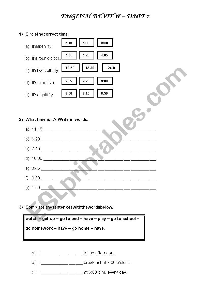 Times & Daily Routine worksheet
