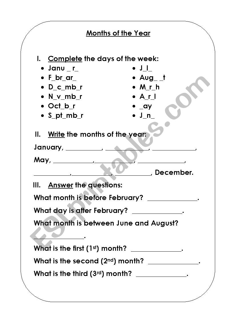 Months of the Year worksheet