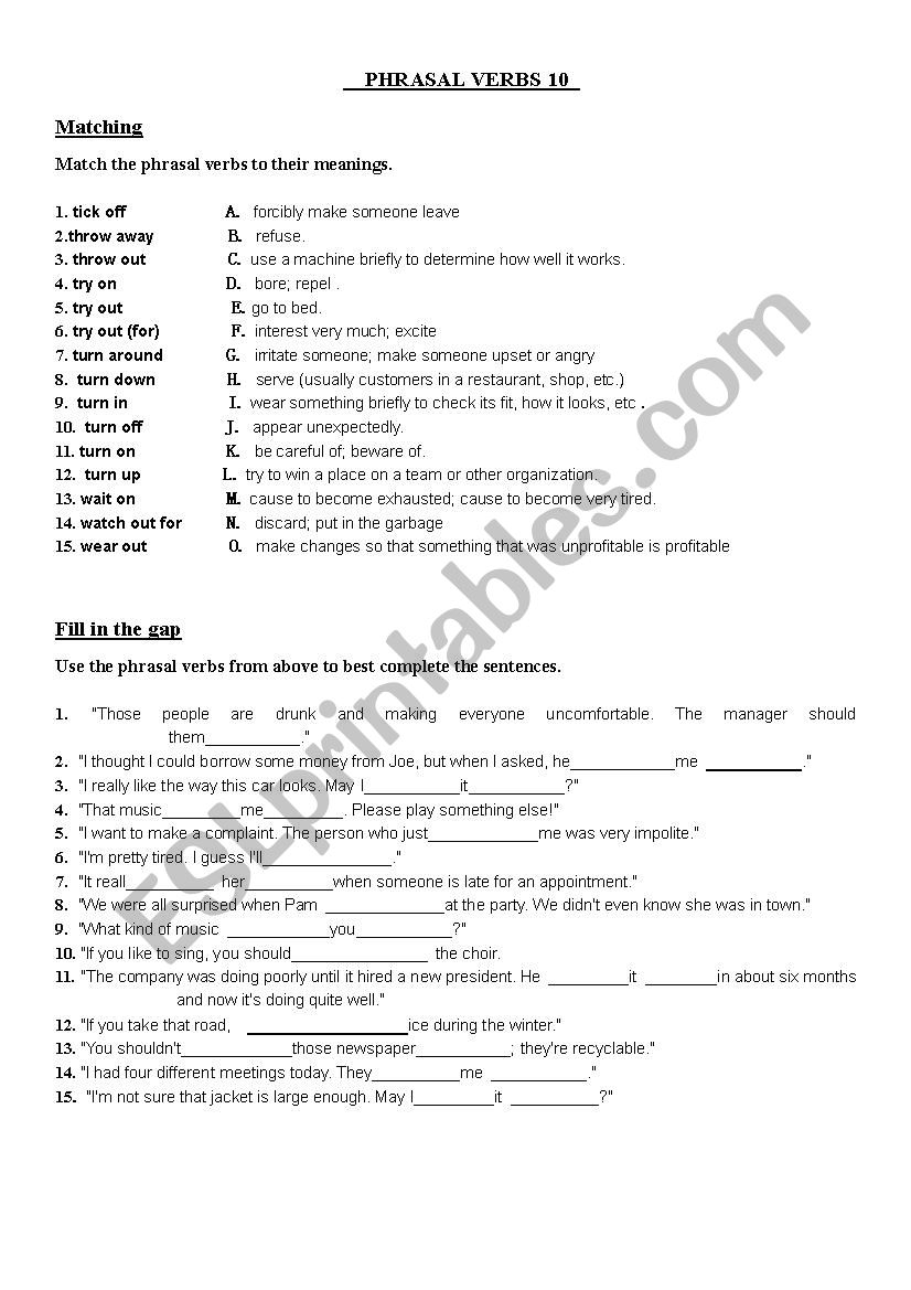 Phrasal Verbs (10/10) worksheet