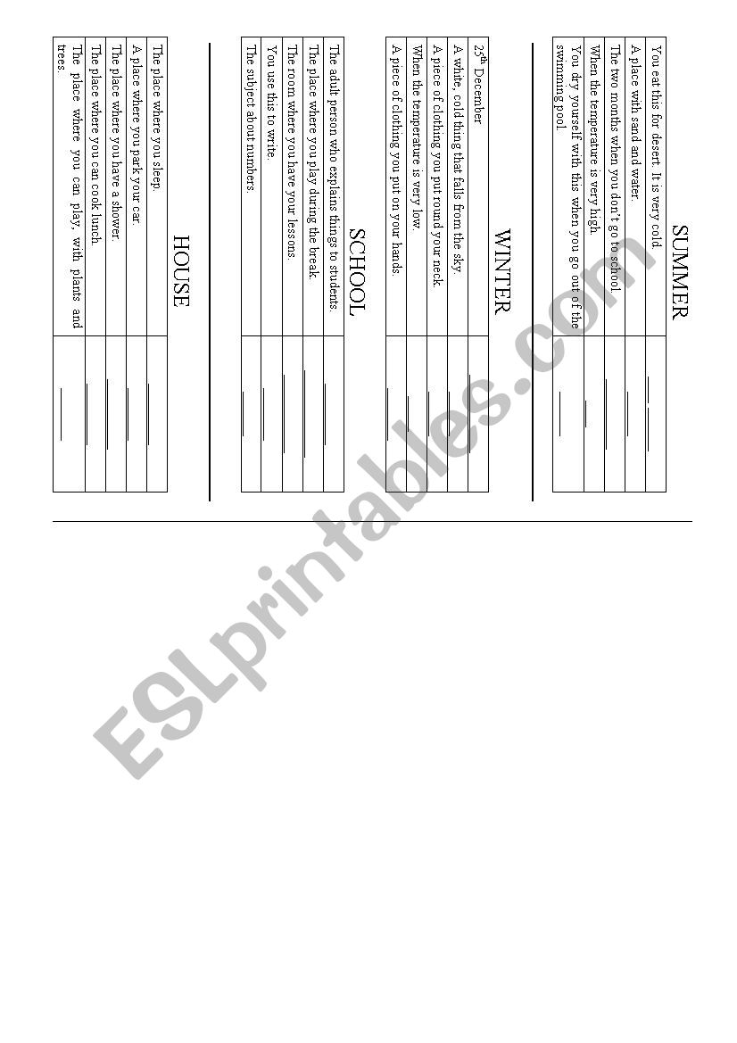 Definitions worksheet