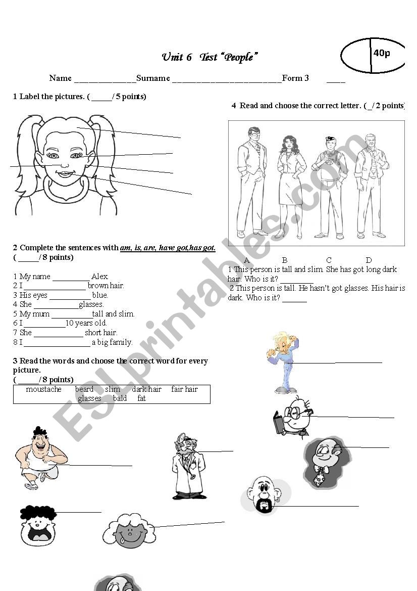 Test Describing people worksheet