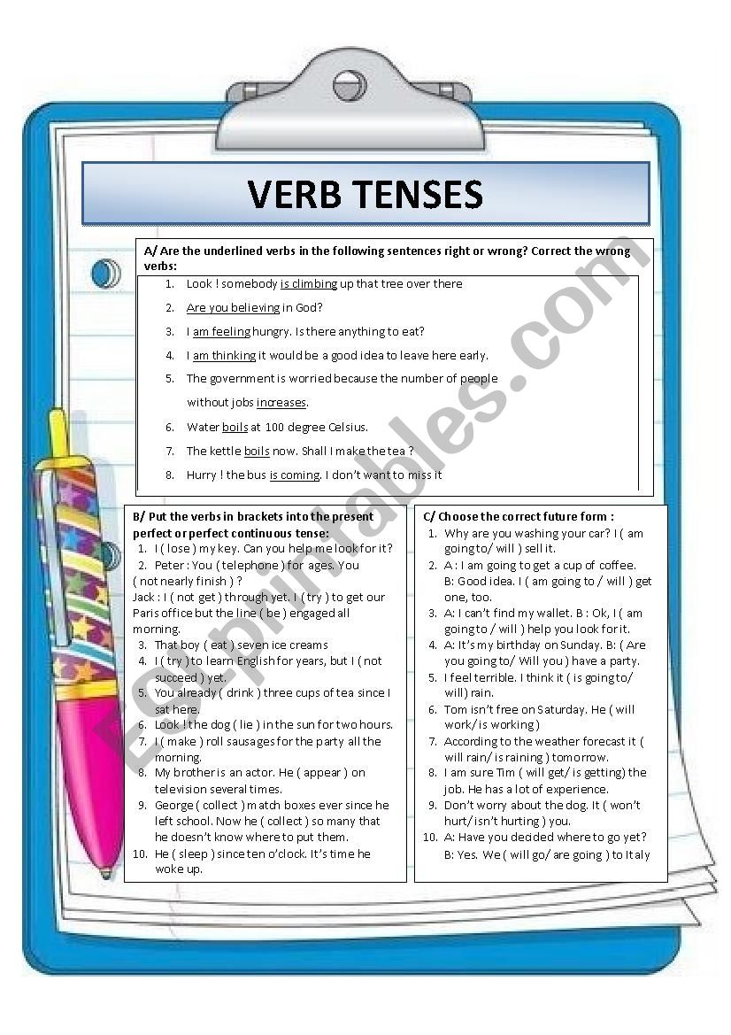 VERB TENSES worksheet