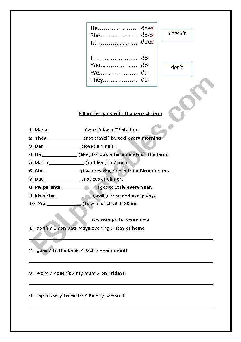 Present Simple worksheet (3rd person singular)