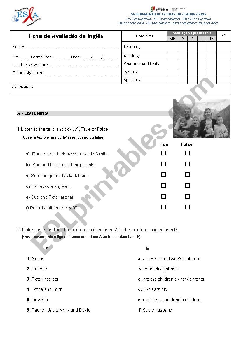 5th Form Test worksheet