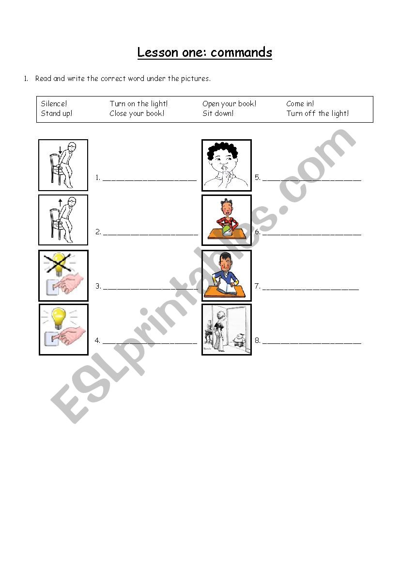 commands worksheet