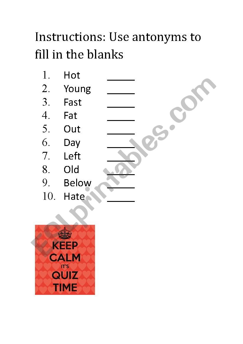 antonyms worksheet