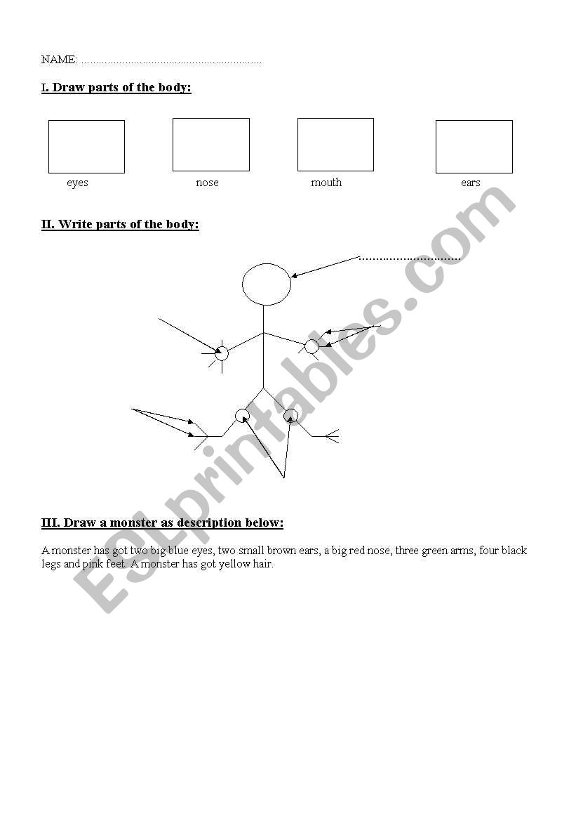 Parts  of the body worksheet