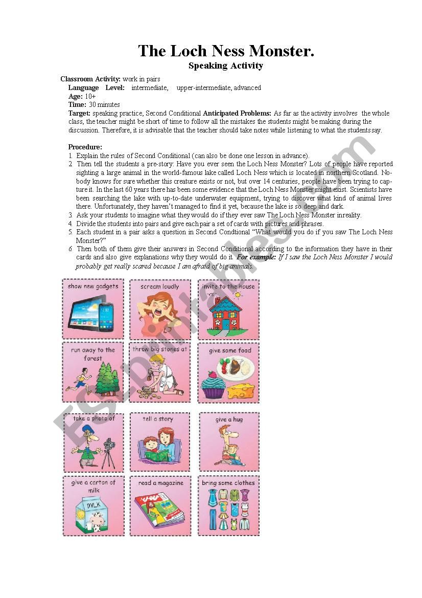 Speaking game worksheet