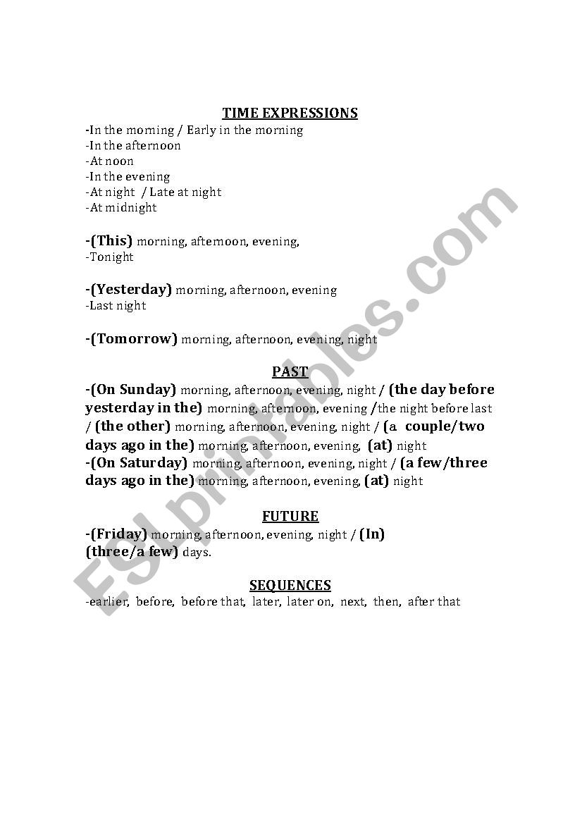 Time Expressions worksheet