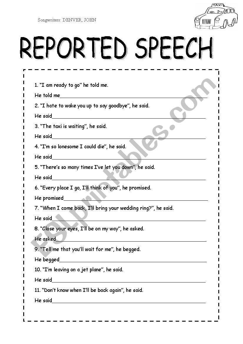 LEAVING ON A JET PLANE - REPORTED SPEECH ACTIVITY