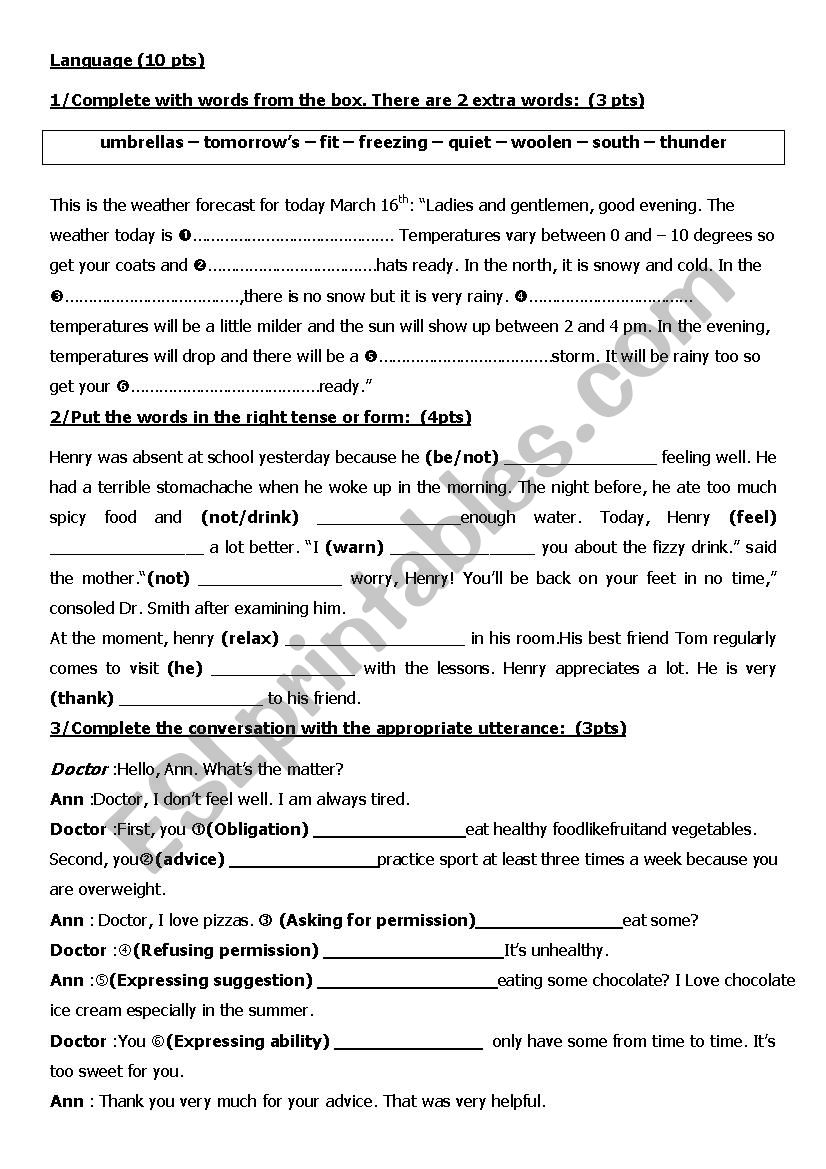 End of term 3 for 7th form worksheet