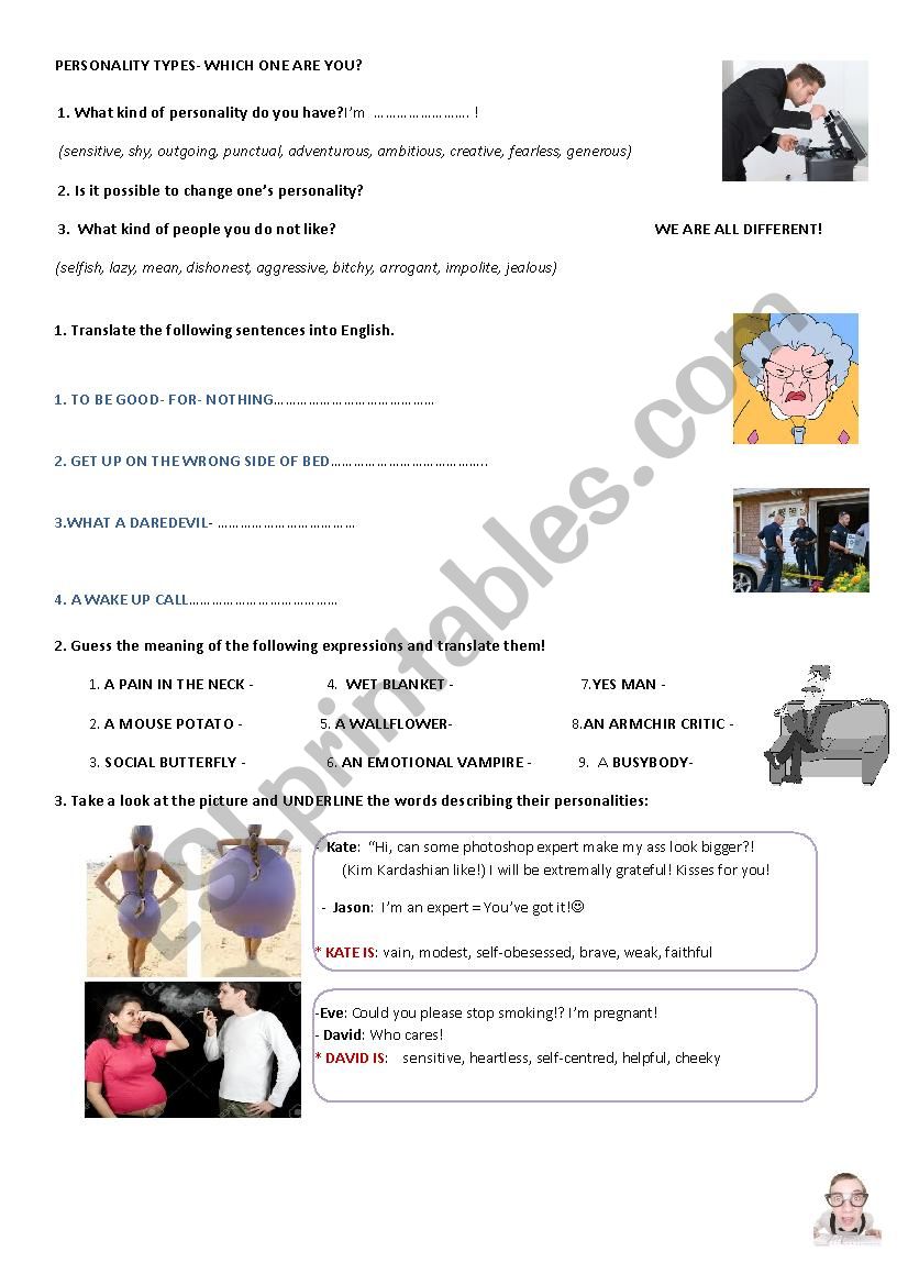 personality worksheet excellent funny