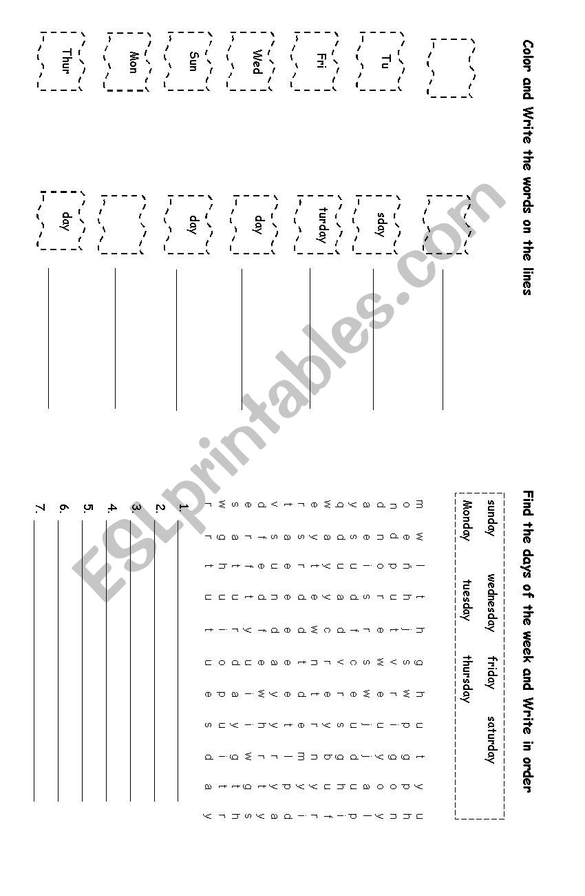 DAYS OF THE WEEK worksheet