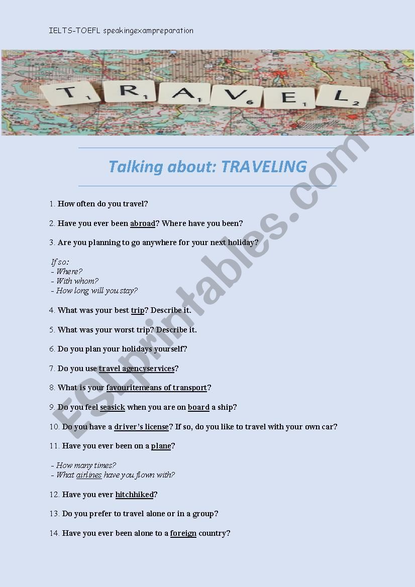 Talking about TRAVELLING + vocabulary, speaking 