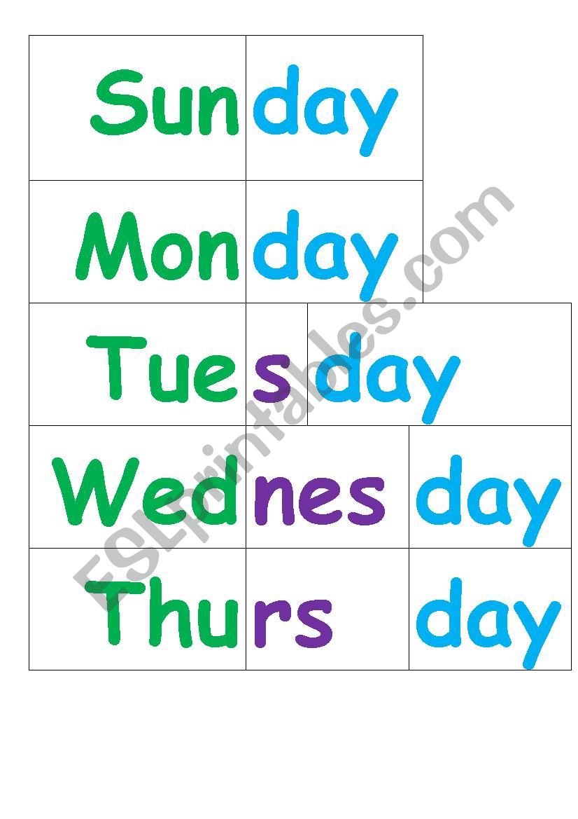 Days of the week puzzles worksheet
