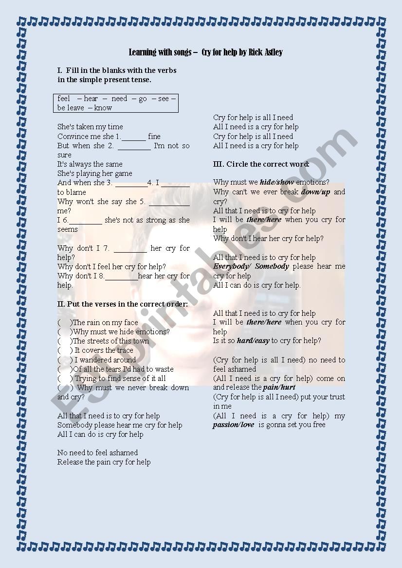 Rick Astley - Cry for help worksheet