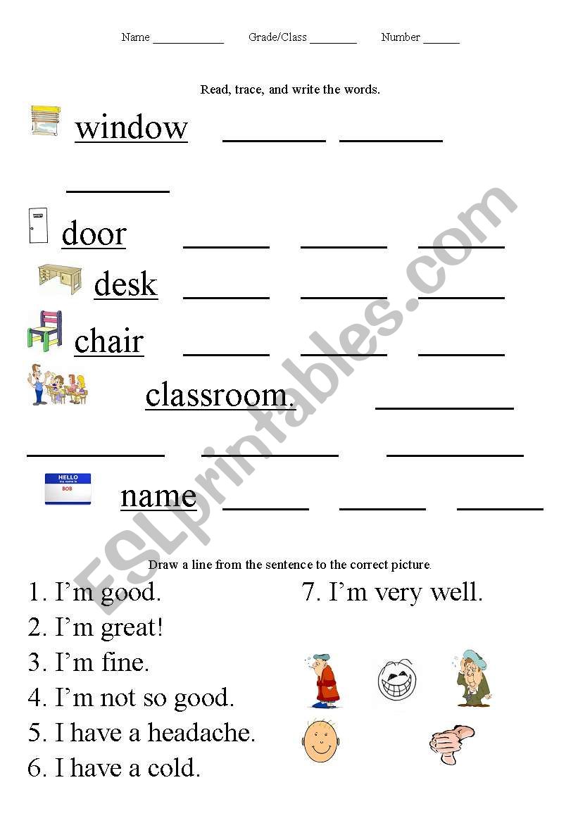 Classroom Items and Greetings worksheet