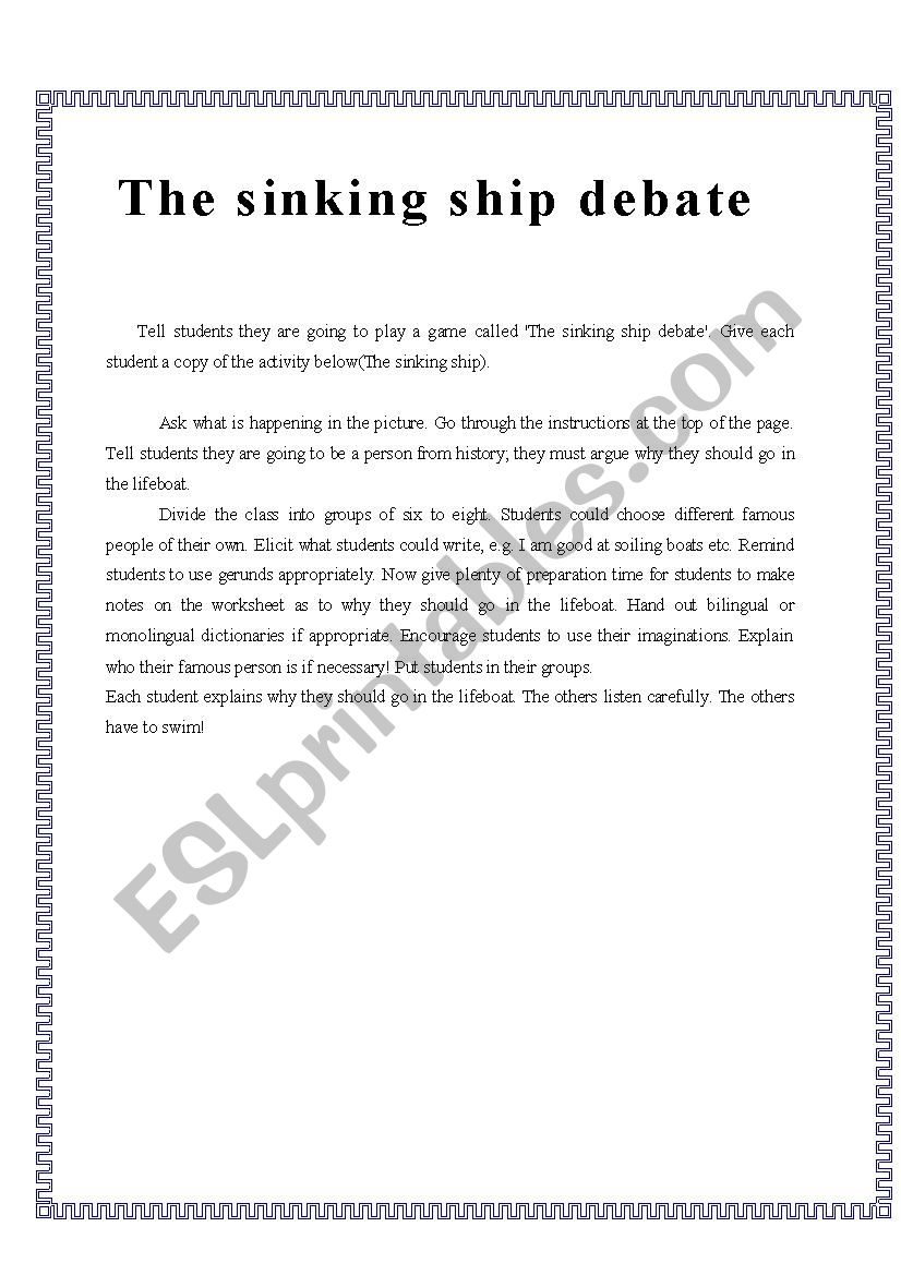 Debate - The sinking ship worksheet