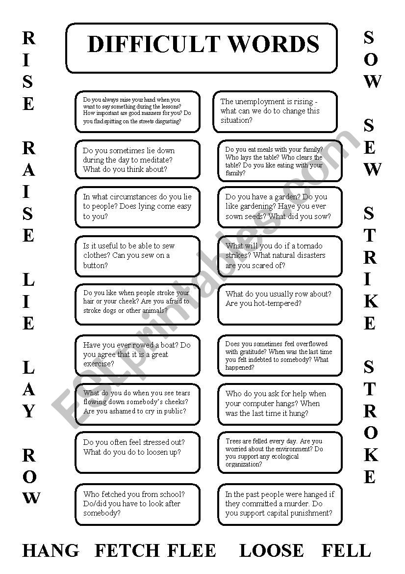 Tricky verbs - speaking cards worksheet