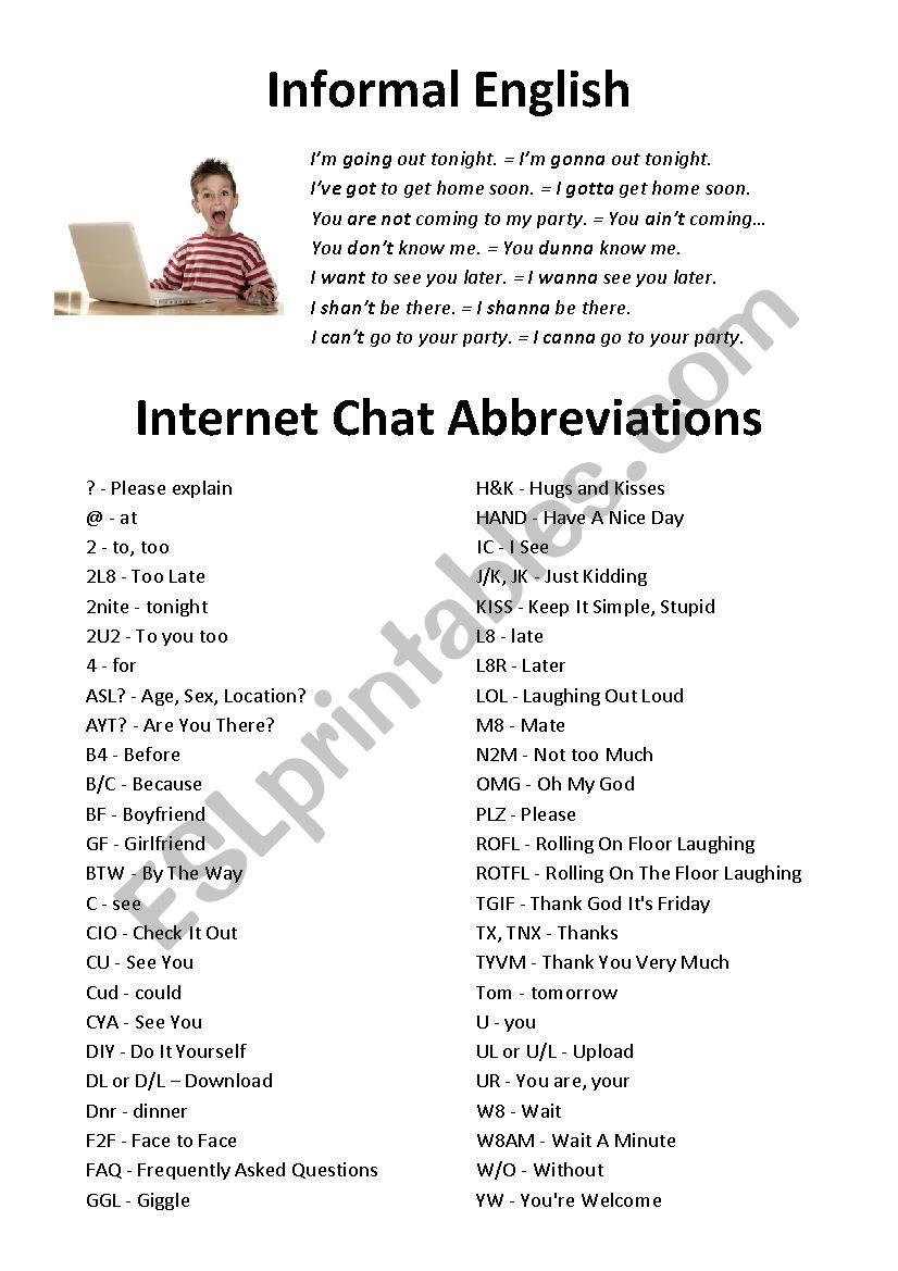 chat abbreviations worksheet