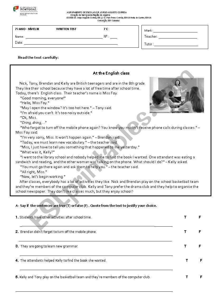 School worksheet