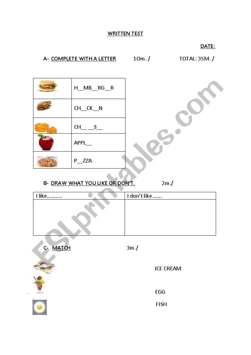 FOOD worksheet