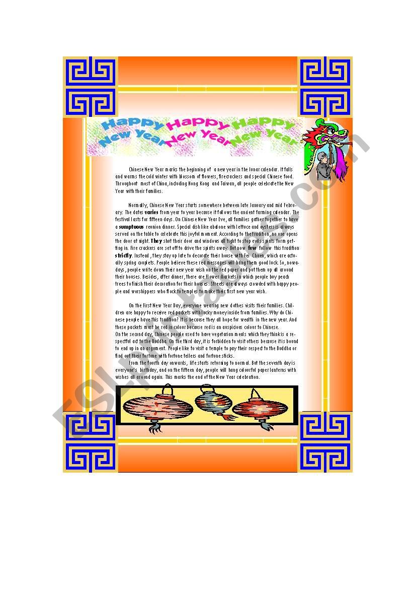 Reading: Chinese New Year worksheet