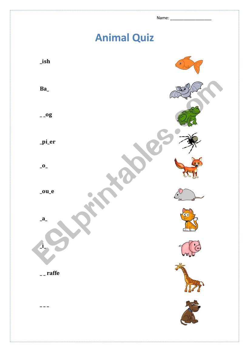 Animals Quiz worksheet