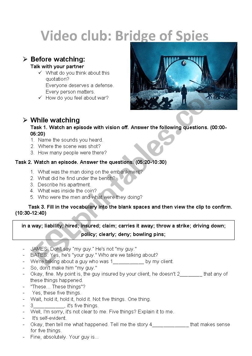 Bridge of spies  worksheet