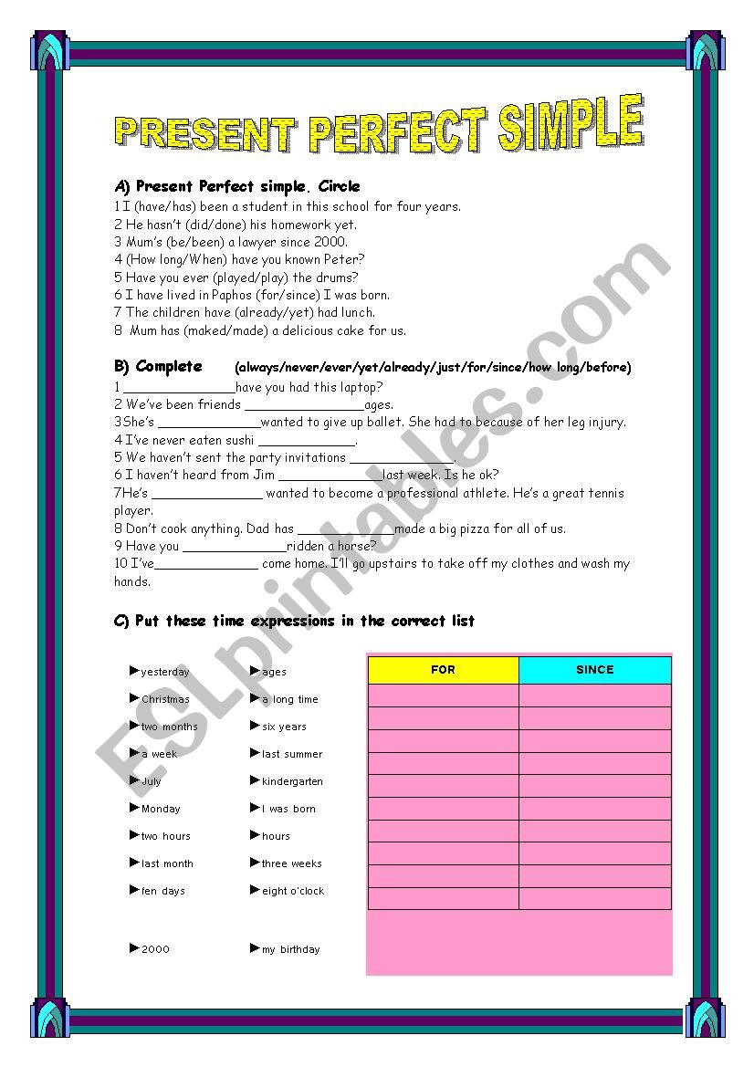 PRESENT PERFECT SIMPLE worksheet