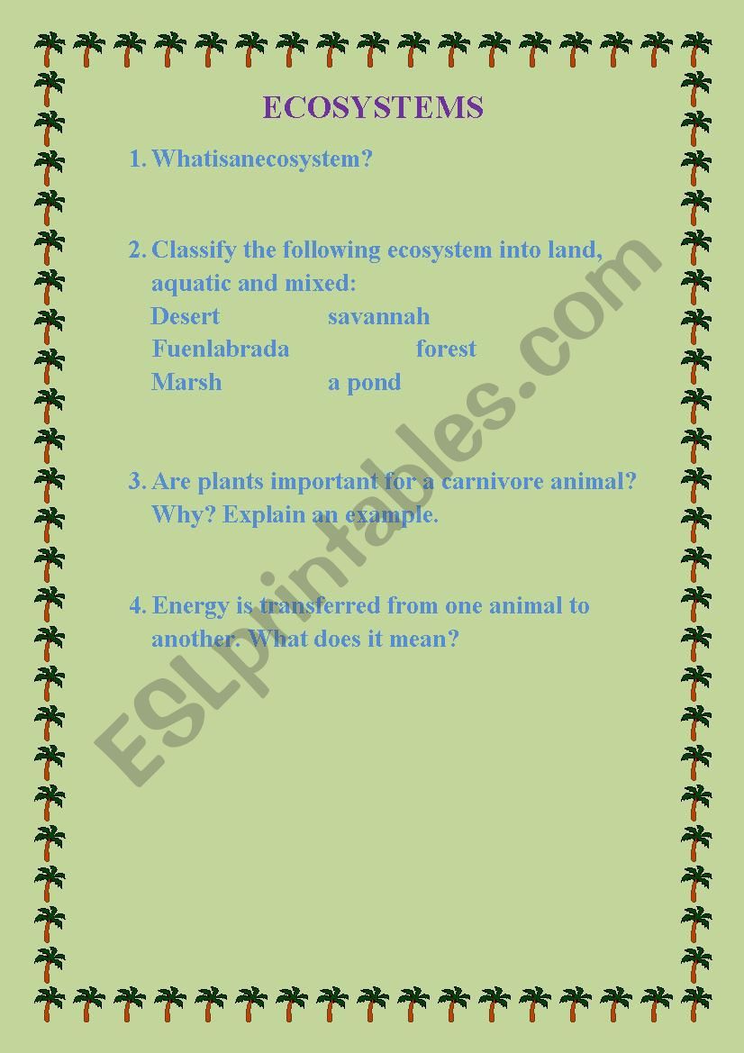 Ecosystems review activities worksheet