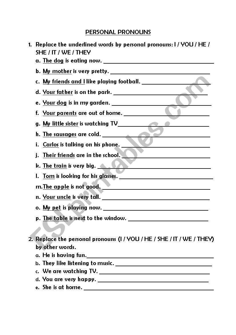 Personal Pronouns worksheet