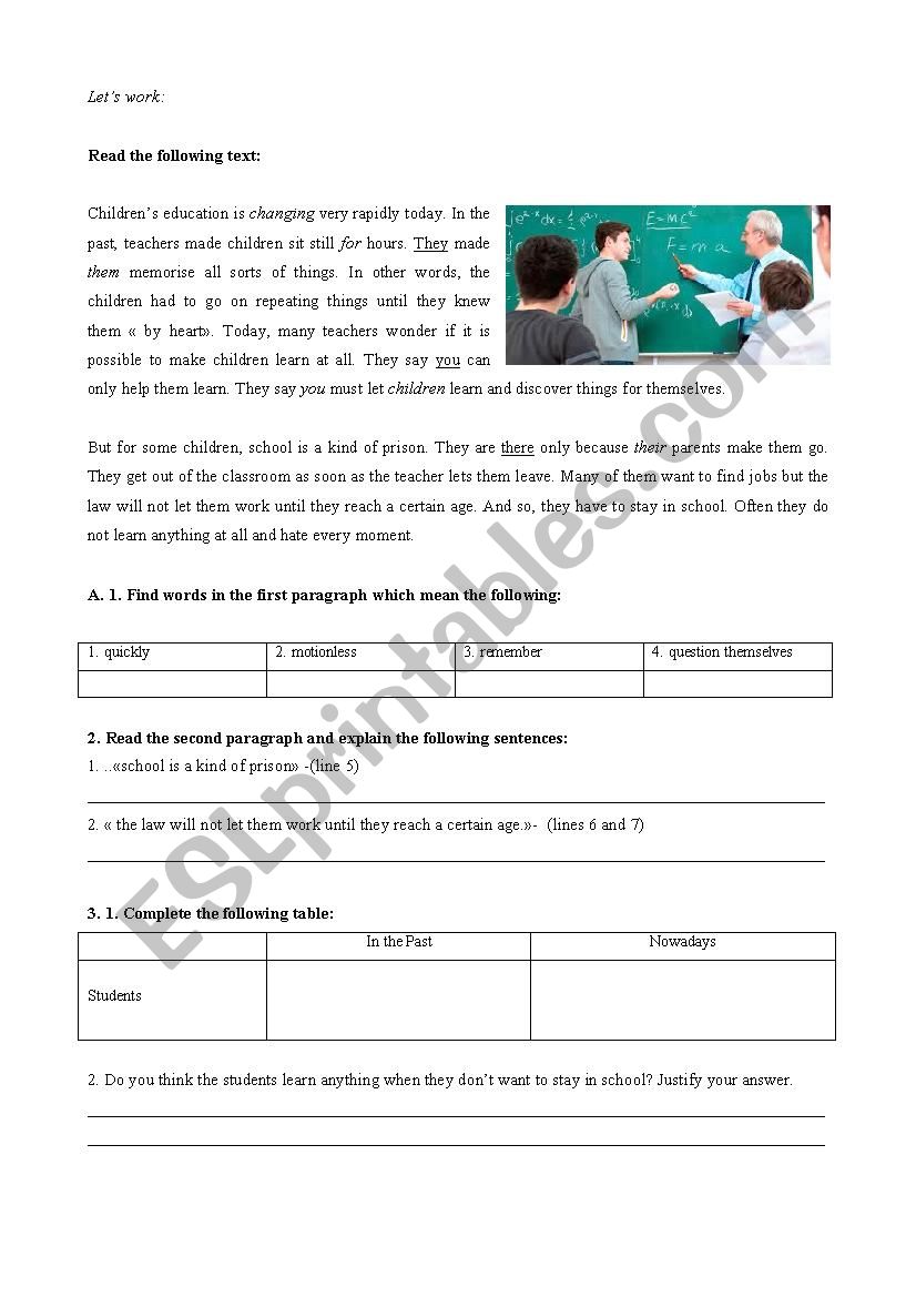 Training test worksheet