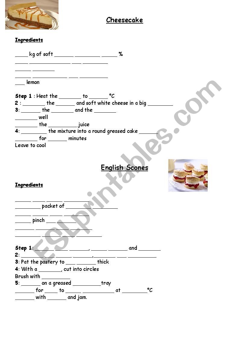 desserts worksheet