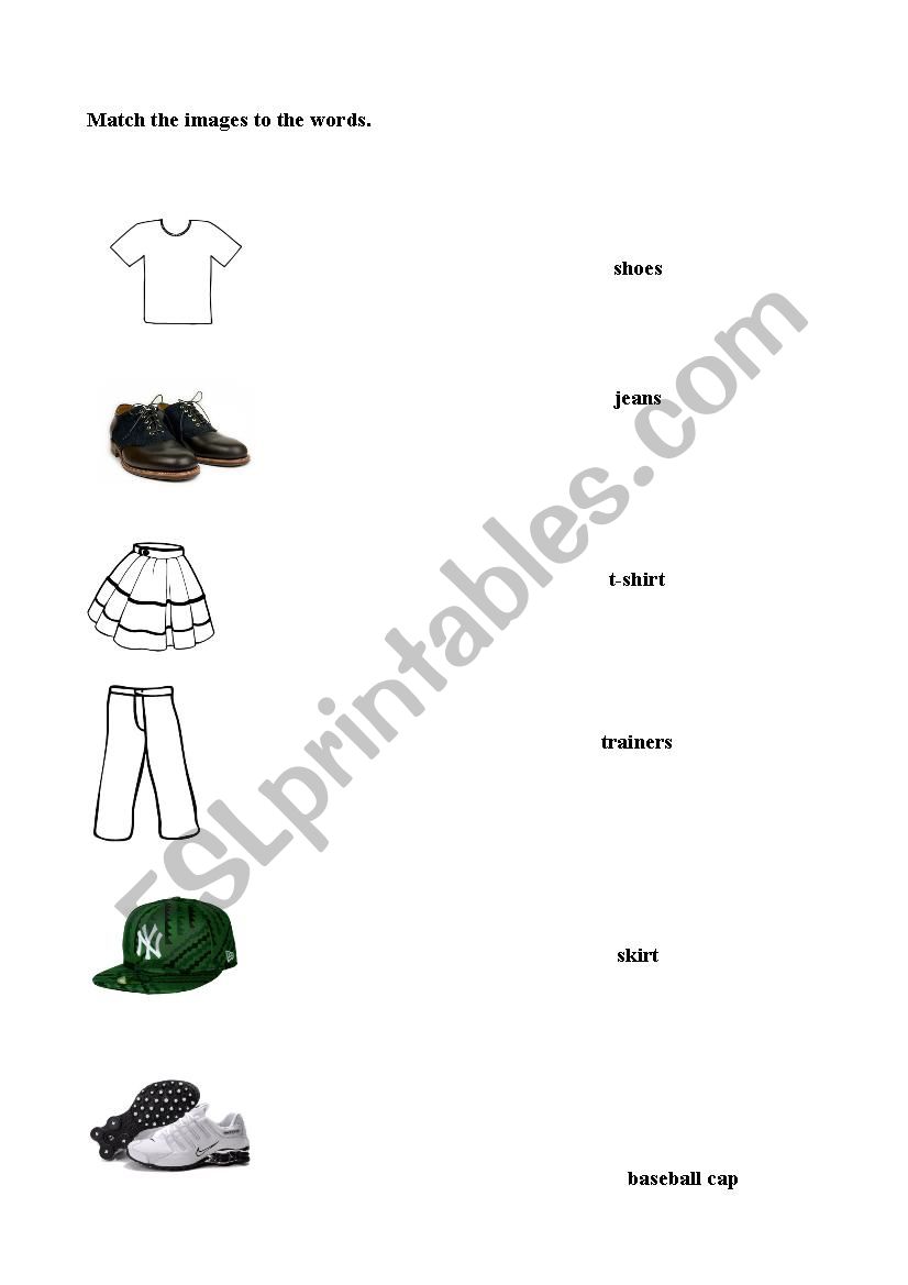 Clothes: matching exercises worksheet