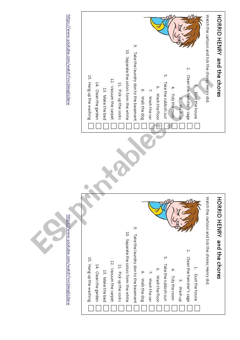 Horrid Henry and the chores worksheet