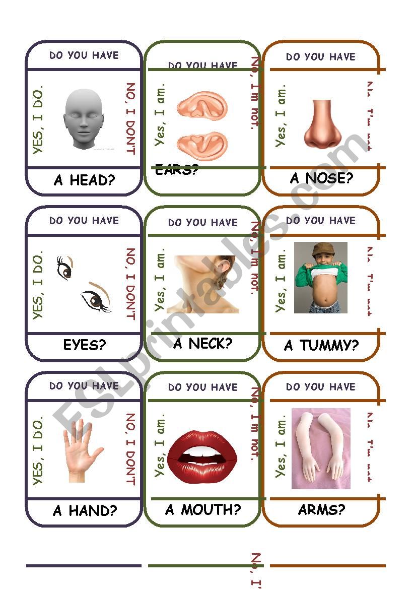 Go Fish Game - Body Parts worksheet