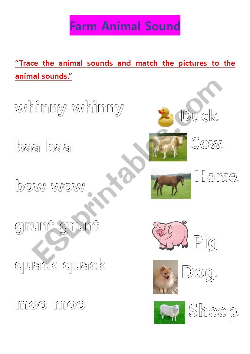 farm animals sound - ESL worksheet by audreyoh