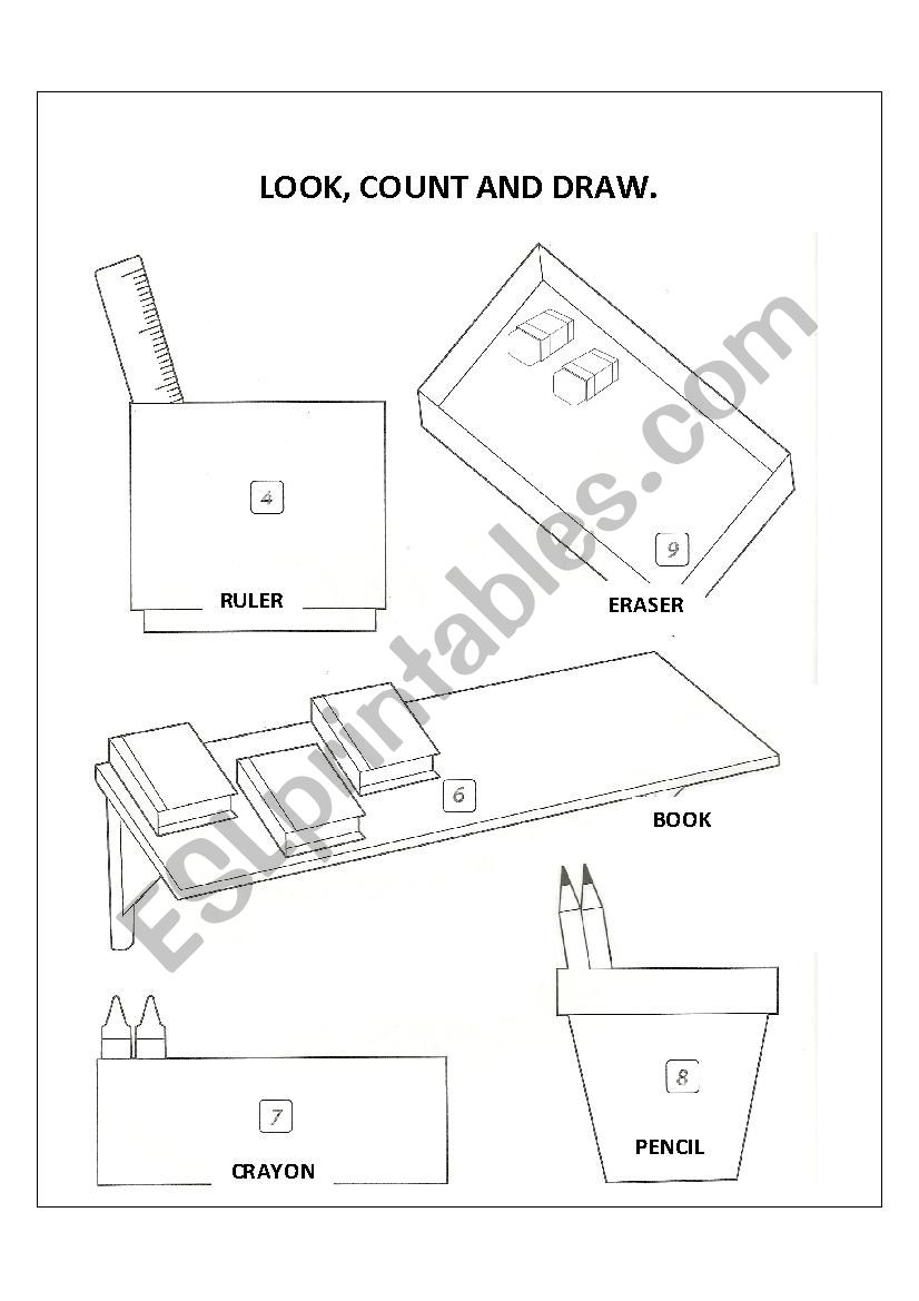 School Objects - count and draw