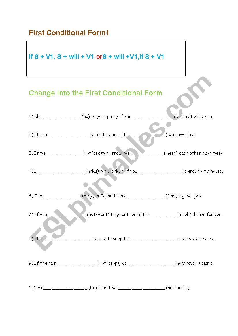 first conditional worksheet