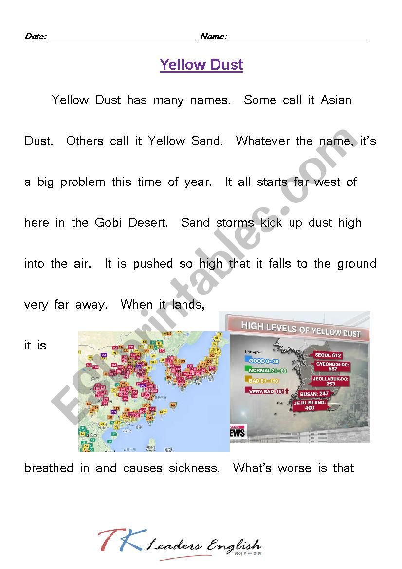 Yellow Dust Reading worksheet