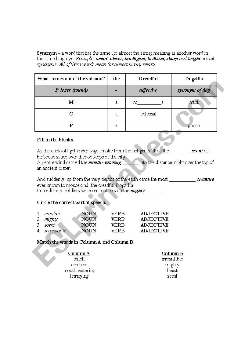 Dogzilla Worksheet worksheet