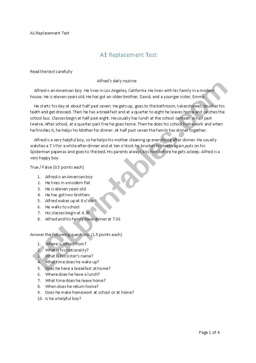 A1 Replacement Exam worksheet