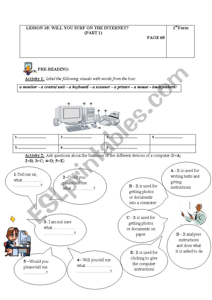 internet lesson 18 First form worksheet