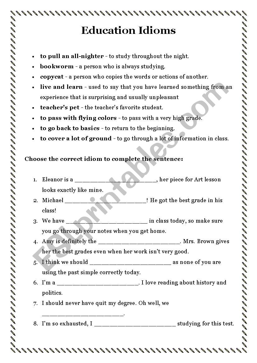 Education Idioms worksheet